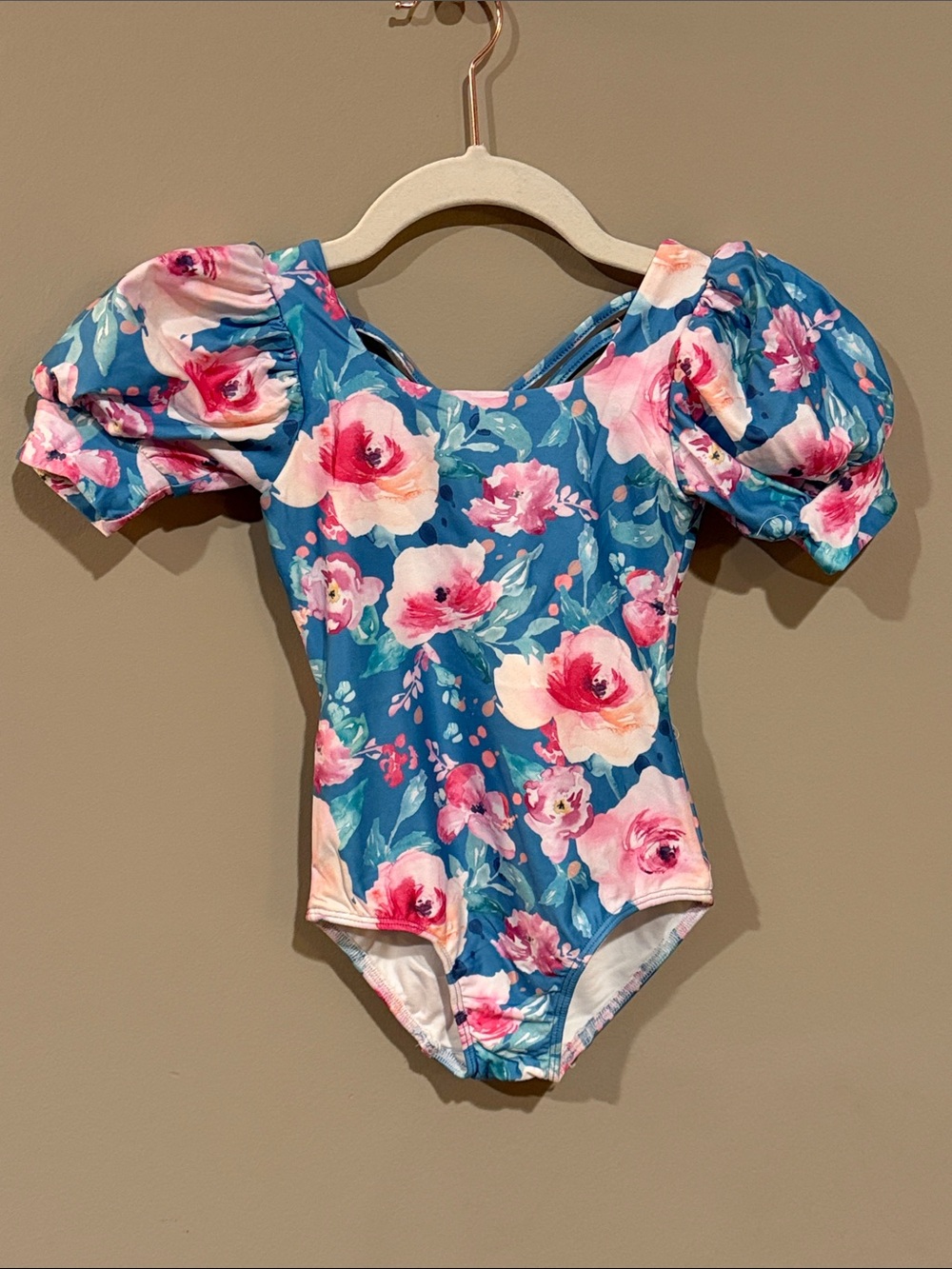 cheeky plum Floral Puff Sleeve One-Piece - Blue, Pink, Cream